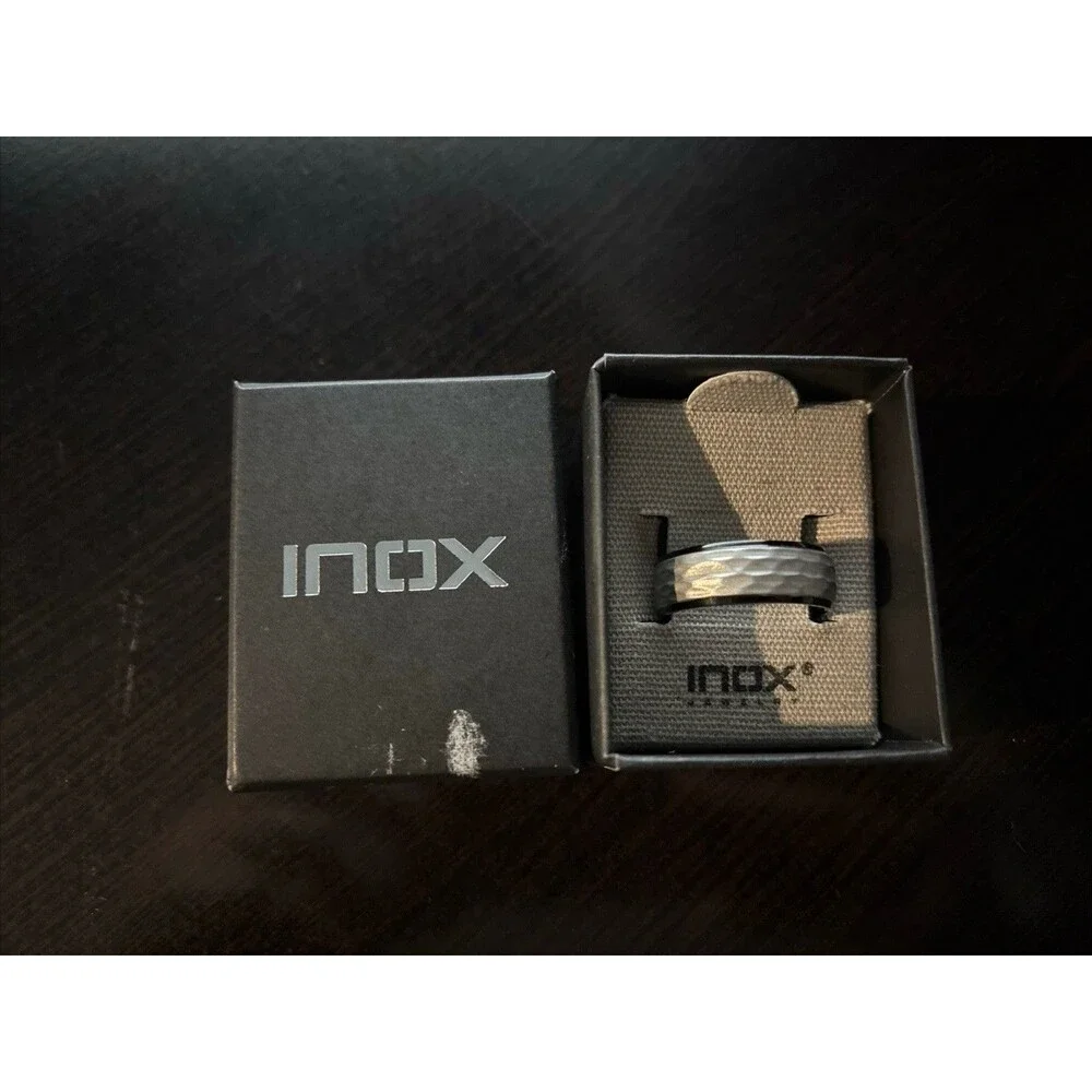 New Mens INOX Matte & Plated Black Textured Stainless Steel Ring $60 Sz 10 HOT!